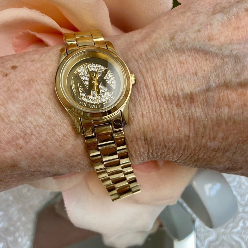 Michael Kors Mini Runway Crystal Accented Dial Gold-Tone Watch - Picture 7 of 16
